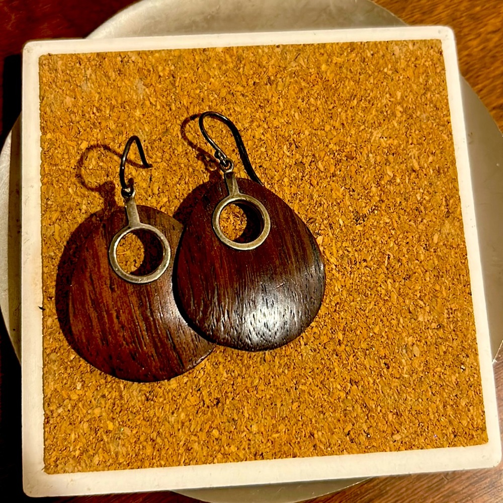 Wood accent with sterling silver silpada French hook dangle earrings